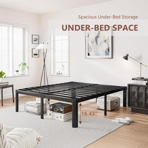 18 Inch High Platform Queen Bed Frame No Box Spring Needed, Metal Bed Frame Queen Size, Noise Free, Easy Assembly, Heavy Duty, Black