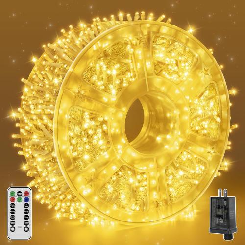 Outdoor String Lights 1200LED 196FT, 8 Modes Dimmable Fairy Lights with Remote and Timer, Waterproof String Lights for Festive Decoration Indoor Wedding Party Holiday (Warm White)