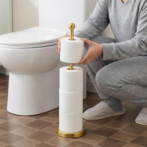 Songtec Gold Toilet Paper Holder Stand with Reserve, Floor Standing Tisse Roll Holder for 4 Rolls, Compact Design Bathroom Toilet Paper Storage - Gold