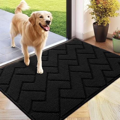 hicorfe Indoor Doormat,Front Back Door Mat Rubber Backing Non Slip Door Mats 24x35 Absorbent Resist Dirt Entrance Doormat Inside Floor Mats for Entryway Washable Low-Profile(Black)