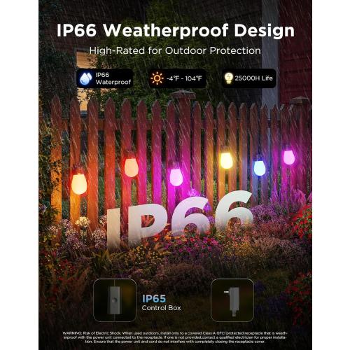 Govee S14 Bulb Outdoor String Lights 2, 48ft RGBICWW, 15 LED Bulbs, IP66 | Patio Lights with 111 Scene Modes for Outdoor Decor, Compatible with Alexa, Google, Matter, APP Control