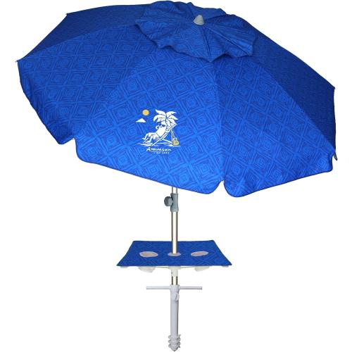 AMMSUN Beach Umbrella With Sand Anchor & Table Tray, 6.5ft Portable Heavy Duty Sun Outdoor Umbrella, UV 50  Protection, Carry Bag for Patio, Pool and Garden, Blue