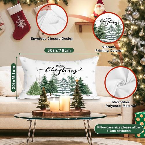 Lanpn Christmas Queen Pillowcase 20x30 Set of 2, White Forest Decorative Lumbar Pillow Cases 20 x 30 Long Rectangle Accent Queen Shams Throw Bed Pillow Covers Xmas Cushion Cover 2 Pack