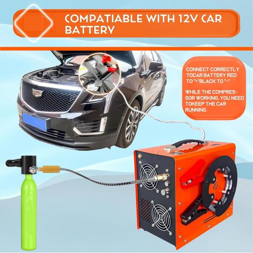Pcp Air Compressor,Built-in Converter Water-Oil Filter,Auto Stop,Oil/Water Free,Unique Vertical Wire Spool Portable Design,Powered by Car 12V DC or Home 110V AC for Paintball Scuba Tank