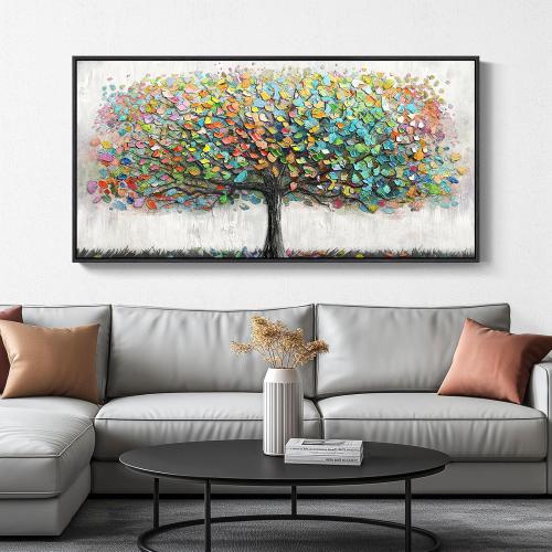 Large Framed Tree of Life Colorful Wall Art, Modern Canvas Prints Paintings Artwork for Walls, Bright Big Tree Pictures for Living Room Fireplace Dining Room Bedroom Office Wall Decor 30x60 Inch