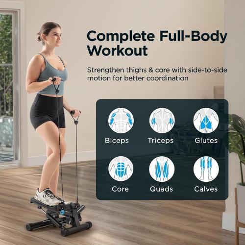 JLL Smart Twist Stepper Machine with Resistance Bands, Space-Saving Portable Mini Stair Stepper for Home, Full Body, Golden Exercise Angle, Dual Hydraulic Quiet Resistance, Adjustable Height,Bluetooth