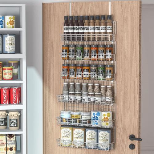 Size 6 tier Color Silver Spice Rack Organizer 6-Tier Wall Mounted & Over the Door Spice Racks for Kitchen Pantry Bathroom,Two Size, Large Capacity, Silver