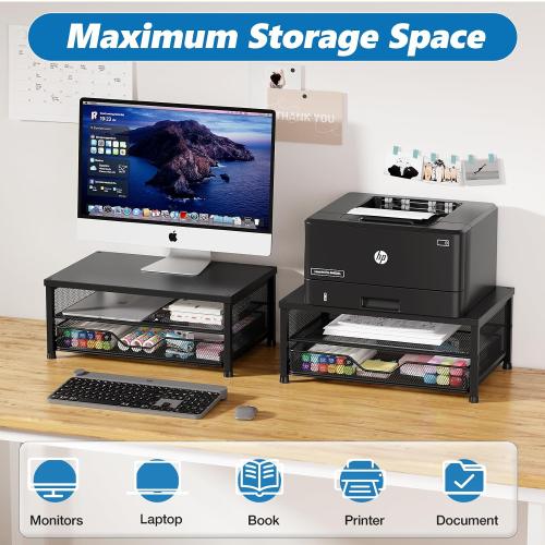 OPNICE Computer Monitor Stand Riser, Desk Organizer with Drawer, Laptop Stand, Office Desk Accessories & Workspace Desktop Organizers Storage for Office Supplies(Black)
