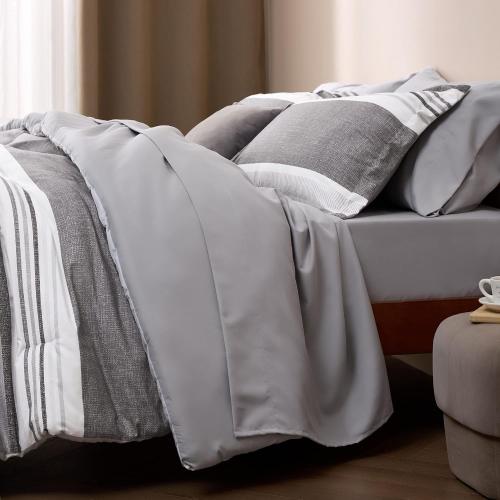 Bedsure large Comforter  Grey and White  Striped Bedding Set for All Seasons, Reversible,  with Comforter,