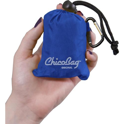 ChicoBag Original Compact Reusable Grocery Bag with Attached Pouch and Carabiner Clip- 4 Pack Blue