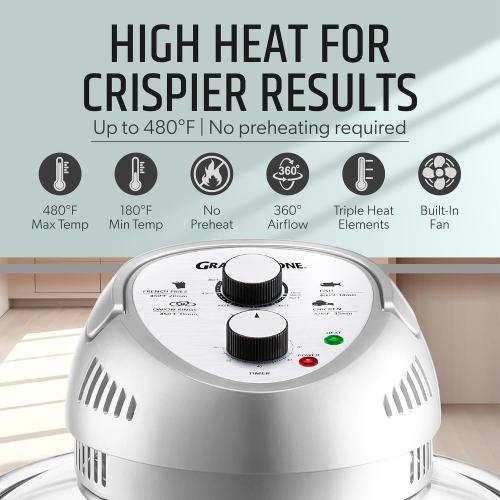 Granitestone 16Qt Large Glass Air Fryer Non Toxic – Family Sized Airfyrer Cooker with 3 Cooking Sections, Stainless Steel Racks, for French Fries, Chicken, No Preheat, Self Cleaning, Dishwasher Safe