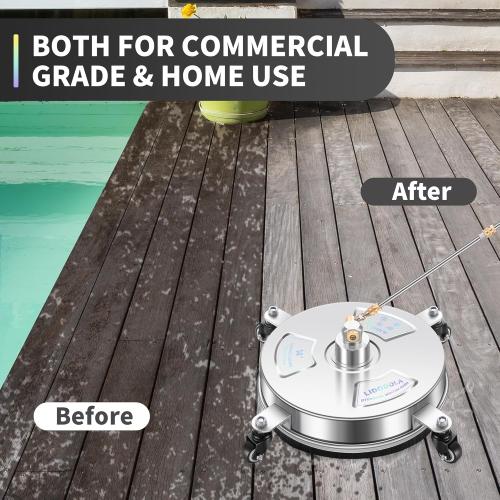 14 Pressure Washer Surface Cleaner with 4 Wheels - Stainless Steel Surface Cleaner for Pressure Washer Attachment for Concrete, Patio, Sidewalk, Deck and Driveways - PWS14