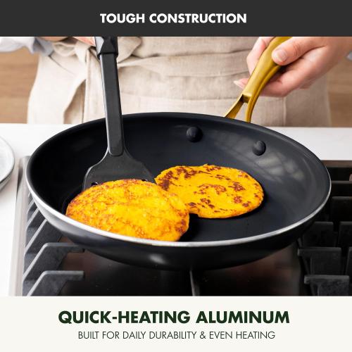 GreenPan Swift Cookware 10 Frying Pan Skillet, Healthy Ceramic Nonstick Coating, Heavy-Gauge Aluminum, Gold-Tone Stainless Steel Handle, PFAS-Free, Dishwasher & Oven Safe, Black