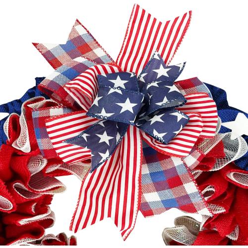 XKCL Patriotic Wreaths, 20 Inch Memorial Day Wreath, 4th of July American Flag Wreath for Front Door Decorations (Bule＆red)