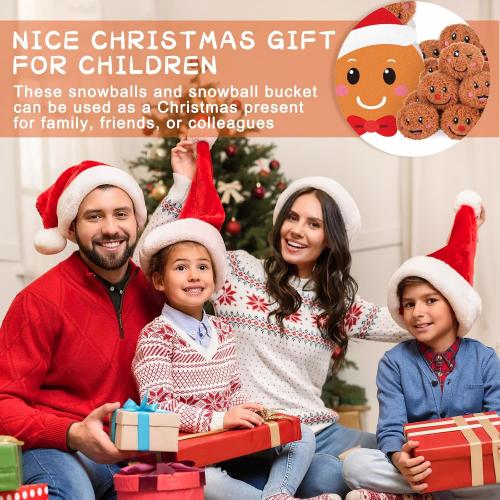 Sadnyy 24 Pack Christmas Snowball Fun Fight Set for Kids Indoor Outdoor Christmas Games for Family Party 2.8 Inch Snowman Face Fake Snowballs Fight in a Bucket for Winter Party(Gingerbread Man)