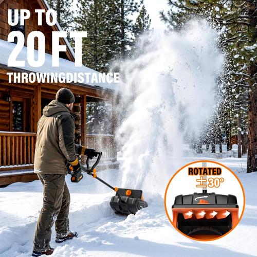 Cordless Snow Shovel, 20V 13-Inch Battery Powered Snow Thrower, Battery Snow Blower with Directional Plate & Adjustable Front Handle(4.0Ah Li-ion Battery*2 & Fast Charger Included),SS13D12