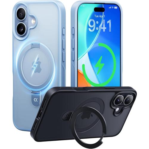 CASEKOO Ultra-Magnetic Stand for iPhone 17 Case [Military Droptection] [Compatible with MagSafe] Shockproof Translucent Matte Slim Ring Holder Casefor iPhone 17 Slim Phone Cover 6.3, Light Blue