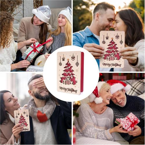 Wooden Christmas Greeting Card, Handmade Merry Christmas Card 2025, Festive Laser Cut Wood Art for Home and Tree Decor, Unique Holiday Gift for Friends and Family (Style 1)