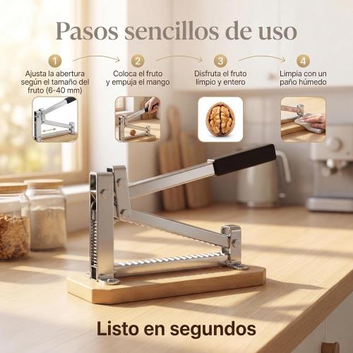 Pelamatic - Manual Nutcracker | Universal Adaptability for All Nuts | Durable Zinc Plated Iron & Wood | Fast & Efficient Nut Splitting | Portable & Compact Design, Grey/Brown, Normal Size, Iron Wood