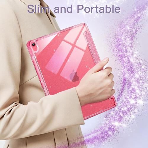 JETech Glitter Case for iPad (A16) 11th/10th Generation (2025/2022) with Pencil Holder, Cute Sparkly Slim Cover for Kids and Girls, Shiny Clear Back Shell (Pink)