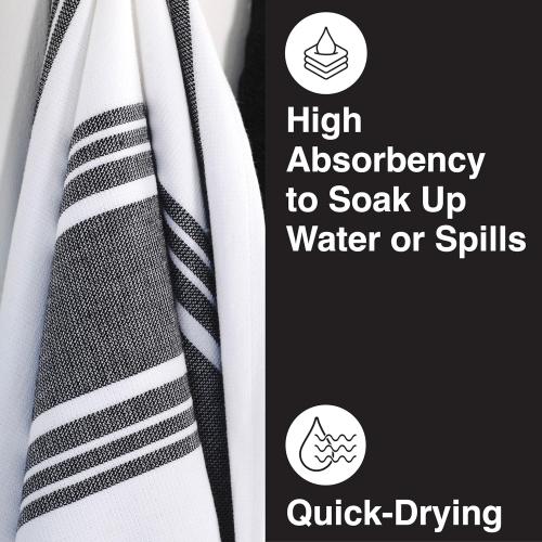 All-Clad Dual-Purpose Kitchen Towels: Highly Absorbent - 100% Cotton, 17x30 Dish Towels for Cleaning & Drying Dishes & Glassware, 6-Pack, Black