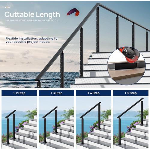 1 Pack 4FTx 2-3/8x1-3/16 Aluminum Black Handrail with Self Drilling Screws Nylon End Caps, Rectangular Handrail Cuttable Flat Top Rail for Deck Stair Railing Indoor Outdoor Cable Railing System