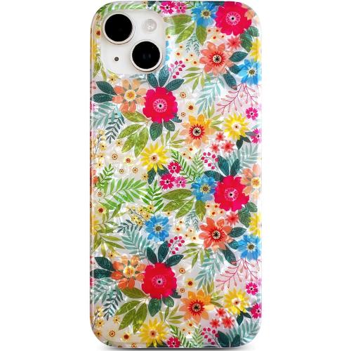 Qokey for iPhone 15 Plus Case,for iPhone 14 Plus Case,Cute Flower Case for Girls Women Shell Pattern Soft Bumper Lightweight Fit Shockproof Phone Cover for iPhone 14 Plus/15 Plus 6.7,Blue Pink Floral