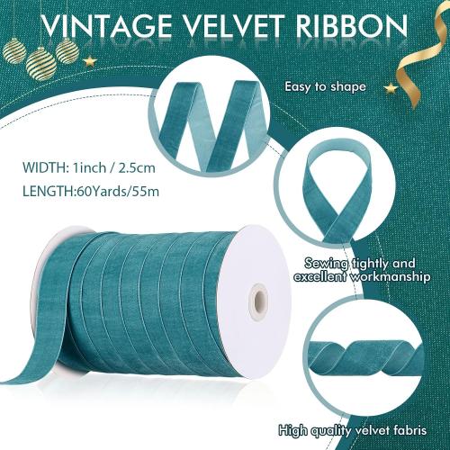 Chuangdi 1 Inch, 60 Yard Christmas Teal Blue Velvet Ribbon Wide Vintage Velvet Ribbons for Christmas Tree Ornaments Flower Bouquets Wedding Wreath Bow Making DIY Craft Choker