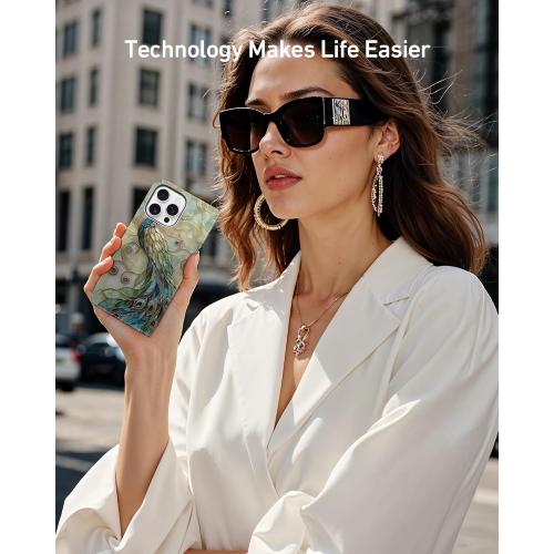 DEENAKIN for iPhone 16 Pro Wallet Case with Card Holder   Cash Clip, RFID-Blocking, Military-Grade Drop Protection & UV-Printed Artwork, Magnetic Closure with Leather Stand - Peacock and Flower