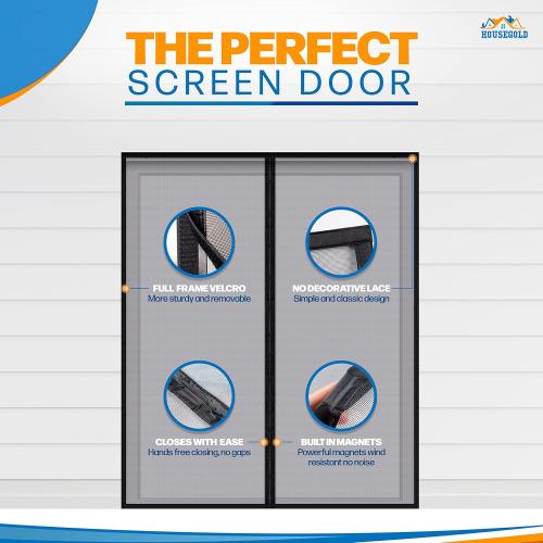 Magnetic Closure Screen Door for 62x81 French Door Sliding Door Pet and Dog Friendly, Durable Fiberglass Mesh Double Door Screen Mesh Retractable Curtain, Keep Bugs. Mosquito Out, Fly Screen