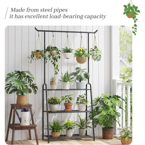 Plant Stand Indoor Outdoor,Metal Plant Stands for Multiple Plants,3 Tier Tall Hanging Plant Shelf,Large Heavy Duty Flower Holder Ladder Plant for Living Room, Patio, Balcony (Black)