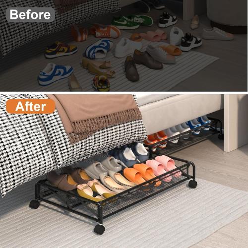 Under Bed Shoes Storage, 2 Pack Rolling Under-bed Storage Containers