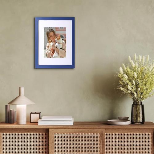 wyooxoo 9x12 Picture Frame Made of Solid Wood Photo Frame Display Pictures 6x8 with Mat or 9x12 Without Mat For Table top Display or Wall, Dark Blue, 1 Pack