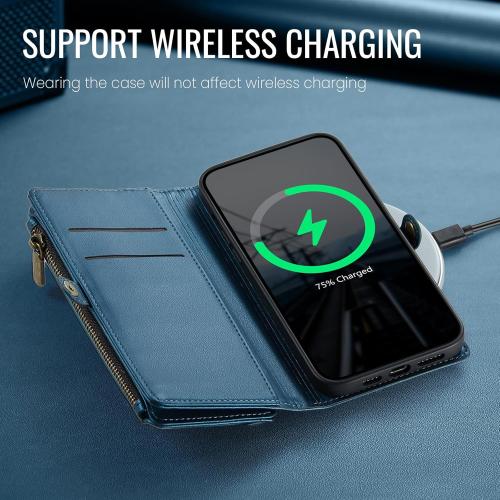 Defencase for iPhone 15 Wallet Case with RFID Blocking Card Holder, Blue