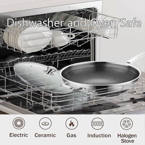 Size 14 Color silver Wok Pan,Hybrid Nonstick 14 Inch Wok with Lid,Induction Non Stick Stainless Steel Large Deep Woks&Stir-Fry Pans,Stay-Cool Handle Skillets,PFOA Free Cookware