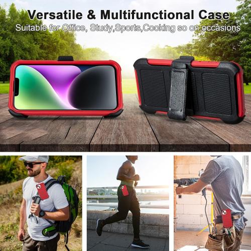 for iPhone 14 Phone Case with Belt Clip Holster Kickstand, Shockproof Heavy Duty Rugged, 2 Layers of Sturdy, Cases for iPhone14, for Protective i Phone Case 14 Defender Red