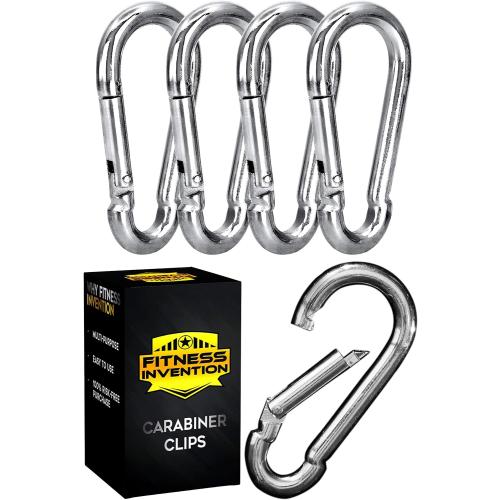 Silver Carabiner Clip 5 Pack - Multipurpose Heavy Duty Snap Hooks - Small and Large Clips for Keys - Carribeaner Hook