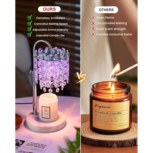 Candle Warmer Lamp with Timer & Dimmable Crystals Candle Lamp Warmer with RGB Mode, Adjustable Height Electric Candle Warmer with 3 Bulbs for Women Mom House Warming Gifts New Home Room Decor