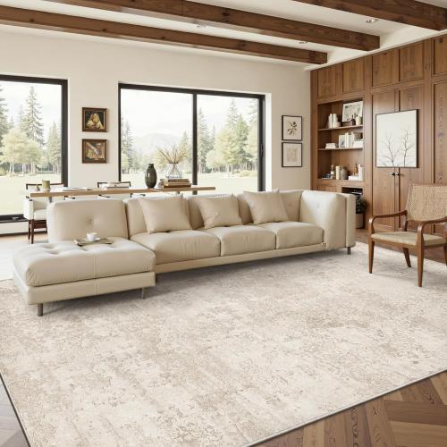 Art&Tuft Washable Rugs 8x10, Anti-Slip Backing Abstract 8x10 Rug, Stain Resistant Rugs for Living Room, Foldable Machine Washable Area Rug (TPR53-Beige, 8'x10')