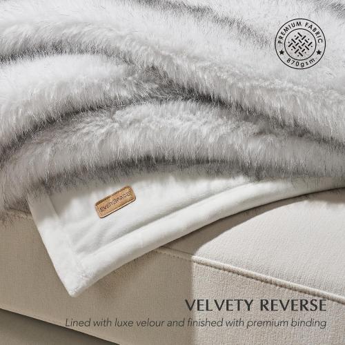 Luxury Faux Fur Throw Blanket, Soft Fluffy Faux Mink Blankets for Bed, Couch, Sofa, Thick Cozy Plush Warm Fur Throws with Reversible Velvet, Frosted White Wolf