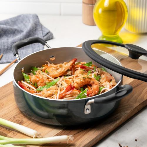 Tramontina Ceramic Non Stick 12-Piece Nesting Pots and Pans Set with Lids - Stackable Nonstick Cookware Set, Dishwasher and Oven Safe, Dark Gray