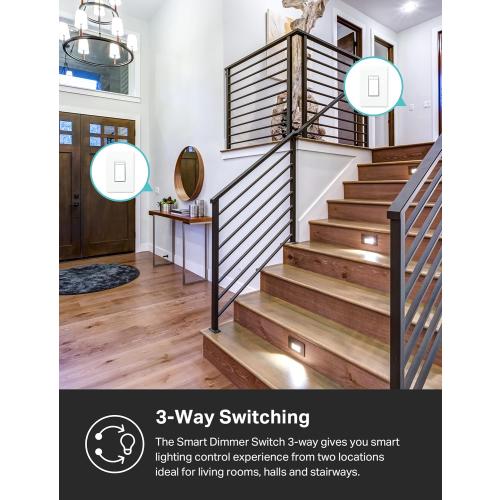 Kasa Smart 3 Way Dimmer Switch KIT, Dimmable Light Switch Compatible with Alexa, Google Assistant and SmartThings, Neutral Wire Needed, 2.4GHz, ETL Certified, No Hub Required, White (KS230 KIT v2)