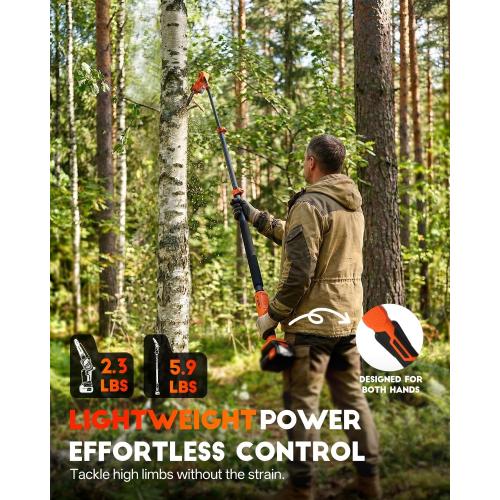 4-in-1 Pole Saw & Pruning Shears, 8-in Brushless Motor Pole Saw for Tree Trimming, Electric Pruners with Extendsion Pole, 2x4000mAh Li Batteries & Charger, 16FT Max Reach