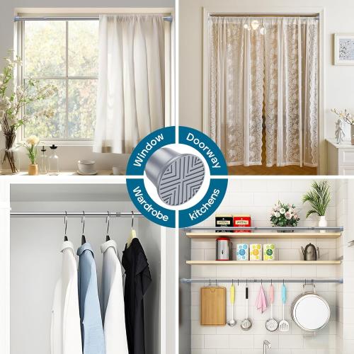 AIZESI Tension Rod 24 to 46 Inch, 1Pcs Silver Tension Rod Tension Curtain Rod, Spring Tension Rod No Drilling Adjustable Curtain Rod for window，kitchen，closet，doorway