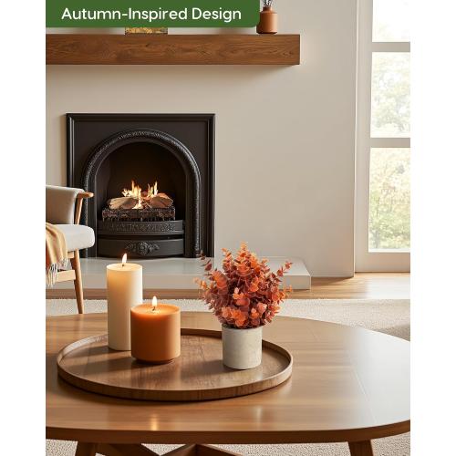 Velener 2 PCS Small Fake Eucalyptus Plant Artificial Potted Plants Indoor for Desk, Shelf, Home Decor Realistic Faux Plant for Office, Bathroom, Living Room Decoration (Fall Orange)