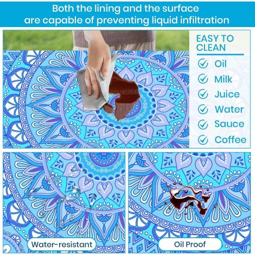 Blue Velway Picnic Table & Bench Covers: 6 FT Water-Resistant Windproof Elastic Fitted Tablecloth   Storage Bag - 3-Piece Set Camping Table   Seat Covers (72x30 Inches)