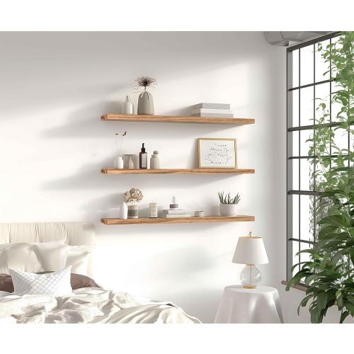 36 Inch Light Wood Floating Shelves for Wall Rustic Wall Shelf for Bedroom Living Room Set of 4