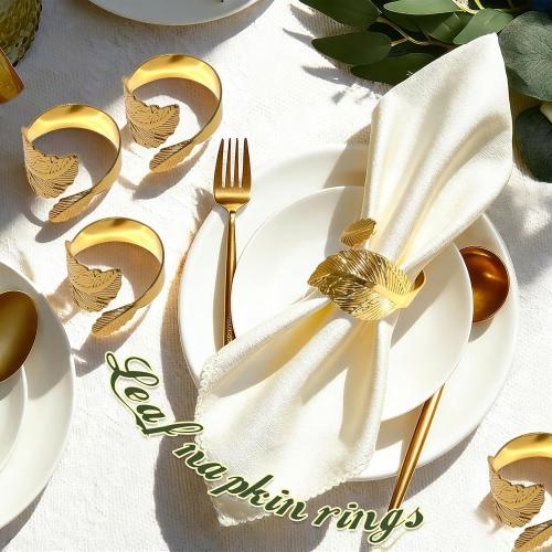 Gold Napkin Rings Set of 100, Gold Napkin Ring Table Decor, with Their Elegant Gold Leaf Design, are Perfect for Valentine, Easter, Dinner Parties. They Make an Excellent Gift for Your Host