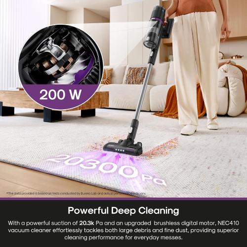 Eureka Cordless Vacuum - 20.3kPa Powerful Suction, Detachable Battery, Up to 50-Min, 5.5 lbs Lightweight, 5-Stage HEPA Filtration for allergies, Ideal for Pet Hair & Hardwood & Carpet, ReactiClean 410 ‼️has stains and dust‼️and may come with missing pieces ‼️