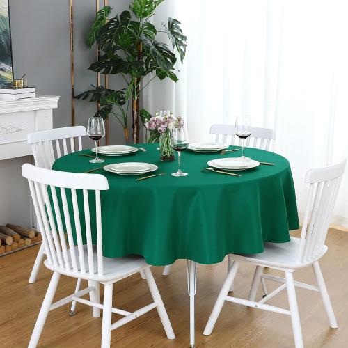 FOLINS&HOME Green Round Tablecloth 48 Inch Waterproof Heavy Duty Wrinkle Free Polyester Fabric Table Cloth, Spillproof Washable Table Cover for Parties, Camping, Picnic, Banquet, Indoor and Outdoor
